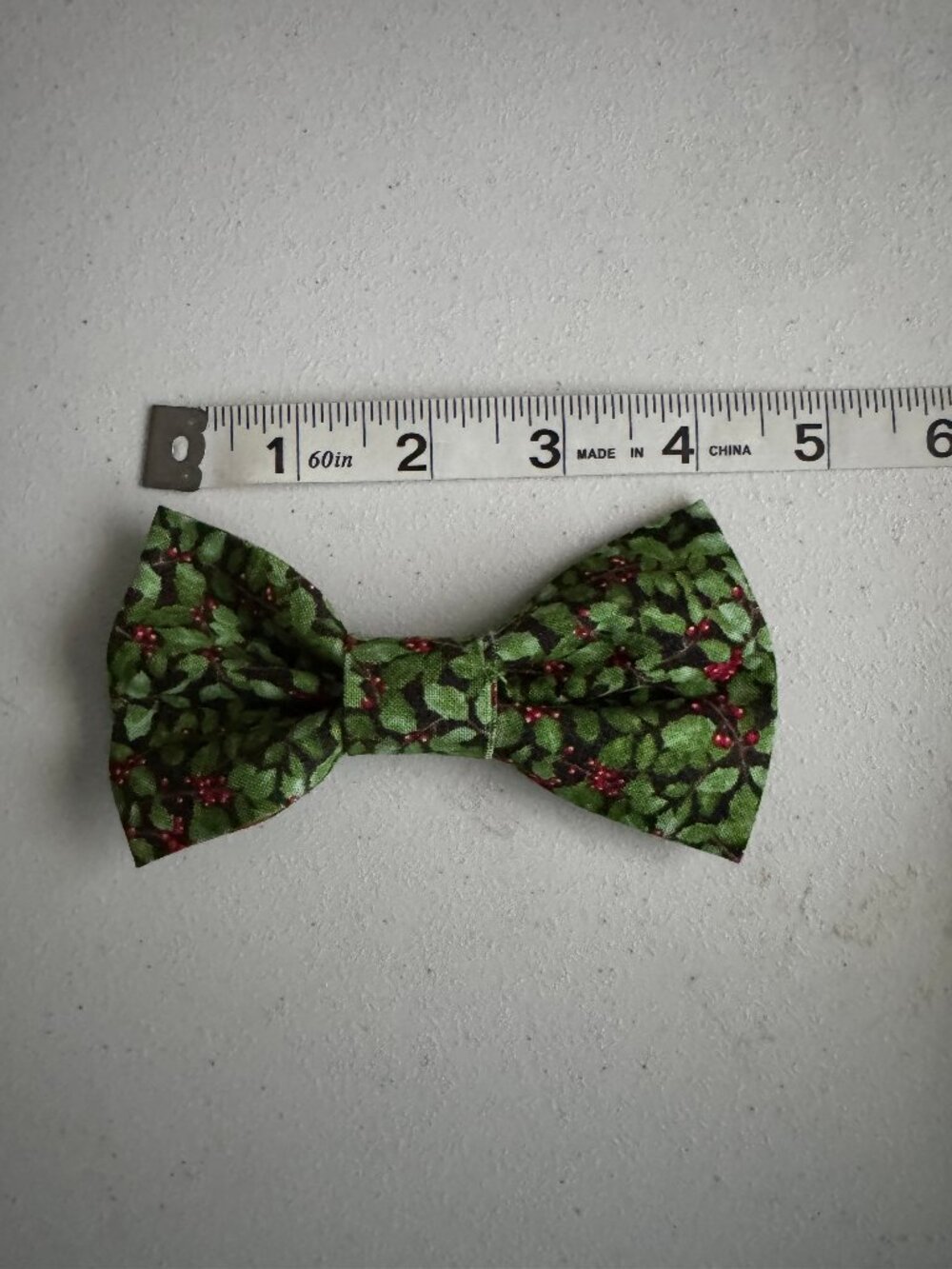 Medium Green Holly Christmas Dog Bowtie - HANDMADE